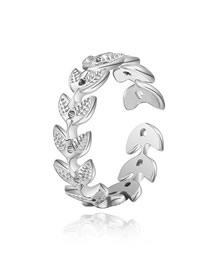Fashion Silver Color Titanium Leaf Open Ring