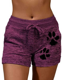 Fashion Fuchsia Cat Paw Printed Quick-drying Lace-up Stretch Shorts