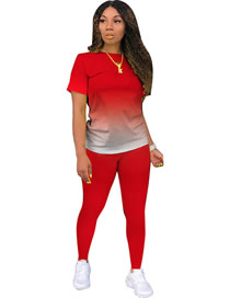 Fashion Red Printed Gradient Short Sleeve Pants Set