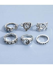 Fashion Silver Color Alloy Elf Star Moon Flower Gossip Ring Set