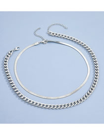 Fashion Silver Color Alloy Chain Snake Bone Chain Double Layer Necklace