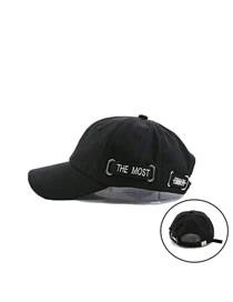 Fashion The-black Hat White Characters Cotton Side Lettering Baseball Cap