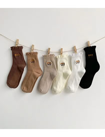 Fashion Six Pairs And One Pack Three Small Flowers Embroidered Socks Around The Fungus
