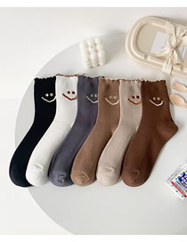 Fashion Six Pairs And One Pack Wavy Socks Smiley Embroidered Socks