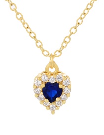 Fashion Royal Blue Bronze Zirconium Heart Necklace