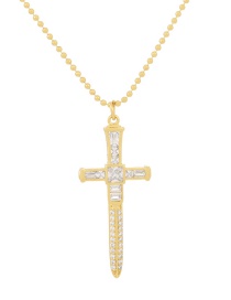 Fashion Gold-3 Bronze Zirconium Cross Necklace