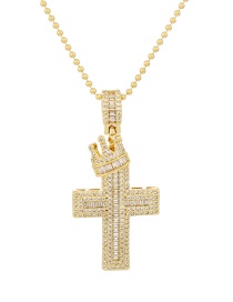 Fashion Gold-6 Bronze Zirconium Crown Cross Necklace