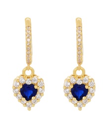 Fashion Royal Blue Copper Inlaid Zirconium Heart Earrings
