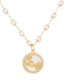 Fashion Gold-2 Copper Inlaid Zircon Pearl Shell Letter Love Necklace