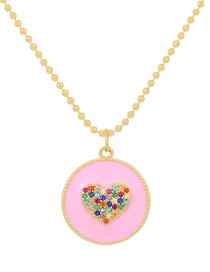 Fashion Pink Bronze Zircon Drip Oil Round Heart Necklace