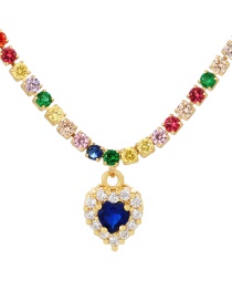 Fashion Royal Blue Bronze Zircon Heart Necklace