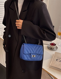 Fashion Small Klein Blue Pu Lock Flap Crossbody Bag