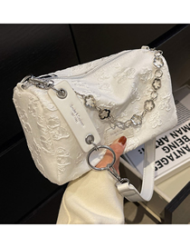 Fashion White Canvas Embossed Large Capacity Crossbody Bag