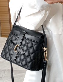Fashion Black Pu Rhombus Large Capacity Messenger Bag