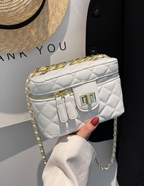 Fashion White Pu Diamond Lock Zipper Messenger Bag