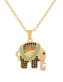 Fashion Color-5 Bronze Zircon Elephant Necklace