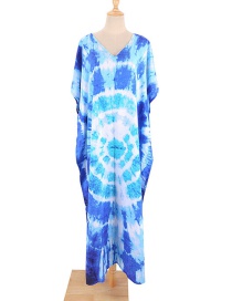 Fashion Blue Circle Tie Dye (zs1817-8) Rayon Print Blouse
