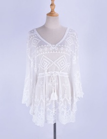 Fashion White Lace Cutout Swimsuit Blouse