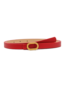 Fashion Red Pu Leather Geometric Texture Gold Buckle Belt