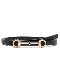 Fashion Black Pu Leather Horsebit Thin Belt