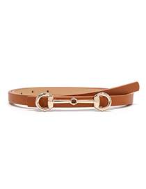 Fashion Camel Pu Leather Horsebit Thin Belt
