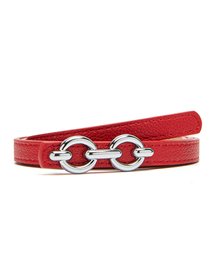Fashion Red Pu Leather Double Round Buckle Wide Belt