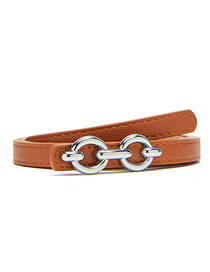 Fashion Camel Pu Leather Double Round Buckle Wide Belt