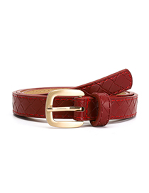 Fashion Red Pu Square Buckle Diamond Embroidery Wide Belt