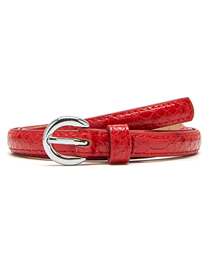 Fashion Red Snake Print Puc Buckle Wide Belt