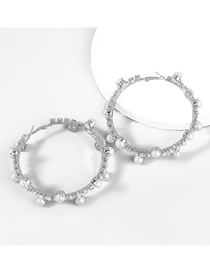Fashion No. 7 Silver Alloy Set Pearl And Diamond Round Earrings