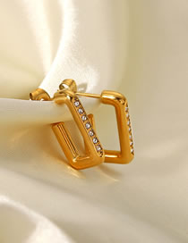Fashion Gold Titanium Steel Set Zirconia Square Stud Earrings