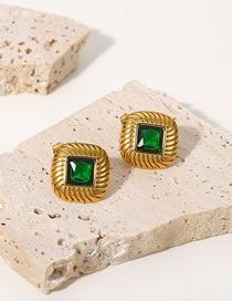 Fashion Green Titanium Steel Gold Plated Zirconia Square Button Stud Earrings
