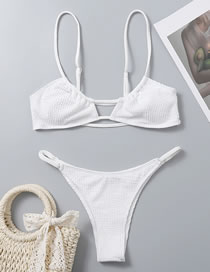 Fashion White Polyester Solid Color Split Swimsuit