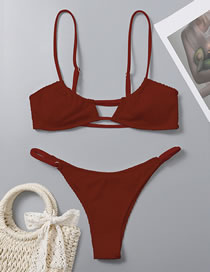 Fashion Brown Polyester Solid Color Split Swimsuit