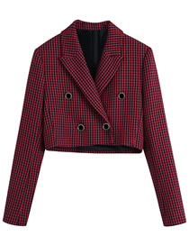 Fashion Purple Houndstooth Cropped Double-breasted Blazer