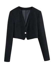 Fashion Black Textured One-button Cropped Blazer
