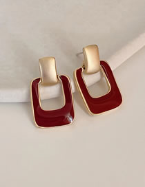 Fashion Red Alloy Geometric Square Stud Earrings