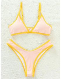 Fashion Pink + Yellow Color-block Triangle Swimsuit