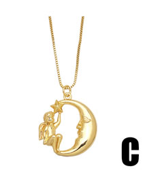 Fashion C Brass Diamond Star Moon Necklace