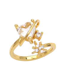Fashion White Bronze Diamond Heart Eight-pointed Star Ring