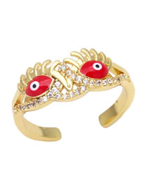 Fashion Red Bronze Zirconium Oil Drop Eye Ring