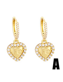 Fashion A Copper Diamond Letter Heart Earrings