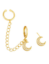 Fashion Moon Brass Diamond Moon Chain Ear Cuff