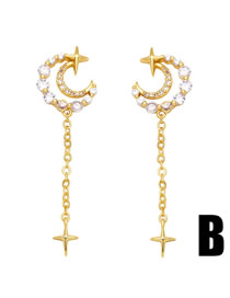 Fashion B Bronze Zirconium Star Moon Geometric Tassel Drop Earrings