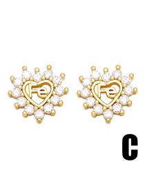 Fashion C Copper Diamond Alphabet Stud Earrings
