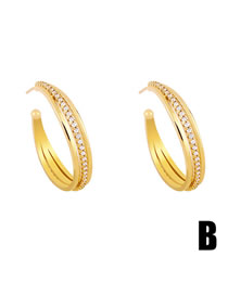 Fashion B Brass Diamond Star Moon C Shape Stud Earrings