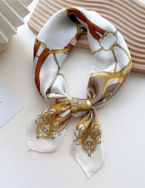 Fashion 5 Gold Leaf Beads White Geometric Print Knotted Scarf
