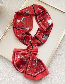 Fashion 4 Star Horse Belt Red Geometric Print Knotted Scarf