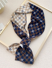 Fashion 15 Mountain Buckle Flower Navy Blue Geometric Print Knotted Scarf