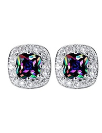 Fashion Twenty Four# Geometric Diamond Square Stud Earrings